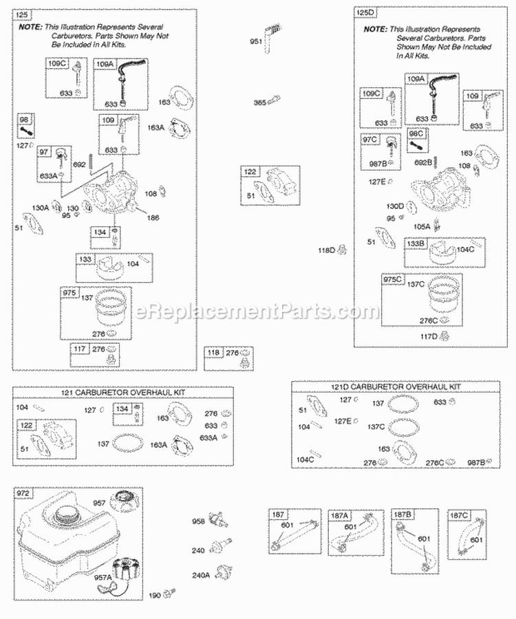 Carburetor Fuel Supply Diagram and Parts List for 120302-0432-E8  Briggs and Stratton Engine